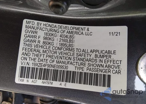 2022 Honda Insight Touring from USA, damaged, VIN 19XZE4F90NE009530